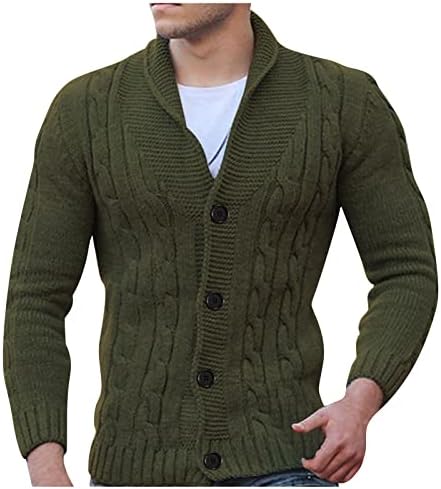 Cardigã masculino Cardigan Shawl de manga comprida suéter de tricô de botão sólido