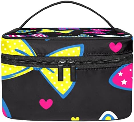 Bow Heart Black Travel Makeup Bag Organizer Bag Bag para cosméticos, produtos de higiene pessoal, escovas