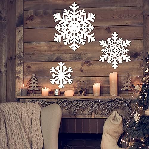3 peças de natal floco de neve decoração de placas de madeira para parede de flocos de neve de parede 3 tamanhos