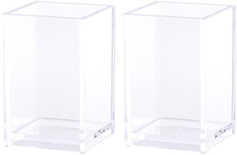 Alipis 2pcs transparente acrílico fornecimento de panela de xícara pausas de painéis de países caddy Cosmética Escola de recipiente de armazenamento de armazenamento de armazenamento Home Desktop Solter para Office Plástico Clear Square
