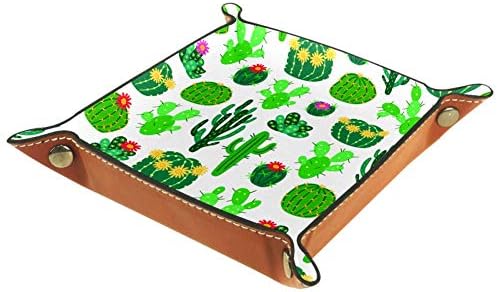 Blooming Cactus Organizer Box Leather Jewelry Box para carteira, relógio, chave, moeda, telefone celular e armazenamento de equipamentos de escritório 20.5x20.5cm
