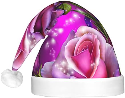 Rose e borboletas chapéu decorativo de Natal rosa com luz LED, pelúcia adulta, chapéu luminoso de festa de férias