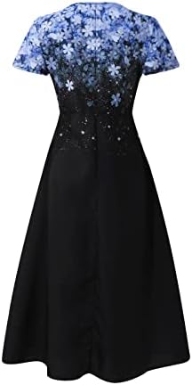 Vestido preto feminino, loungewear de primavera clássica de manga curta vestidos de noite feminino de impressão solta longa seios