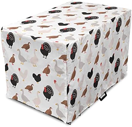 Capa de caixas de cachorro de fazenda lunarável, pássaros domésticos Padrão de desenho animado de galo de peru