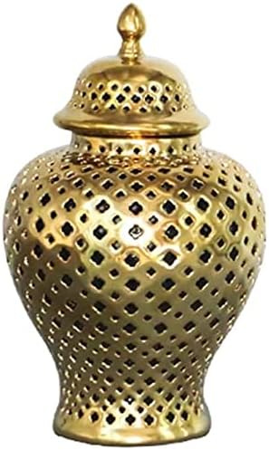 Jarra de gengibre perfurada tradicional de danai com tampa, jarra decorativa esculpida jarra de cerâmica de gestão de gengibre para decoração de casa.