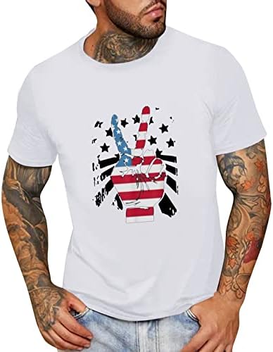 HDDK Mens Patriótico Manga curta T-shirts Summer American Flag Victory Print Crewneck Casual Fashion Tee Tops