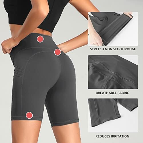 Sunveno Women's Yoga Workout Shorts com bolsos High Caist Biker Shorts Controle de barriga para ciclismo, ioga, fitness, esportes