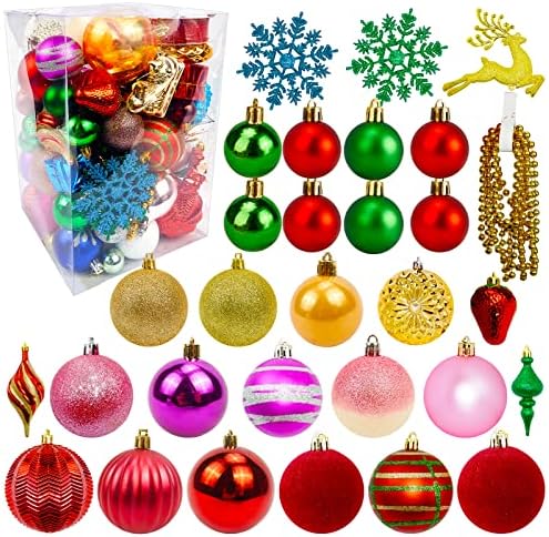 Bolas de Natal Ornamentos, 60-70pcs Várias cores Os enfeites de árvore de Natal, decorações de árvores de Natal para