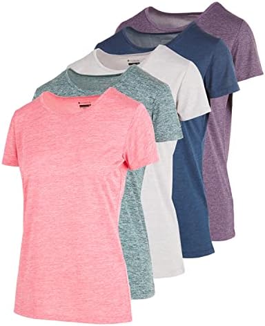 T-shirt de pescoço da tripulação para mulheres-atlético ativo yoga womens workout gym tops 5 pack