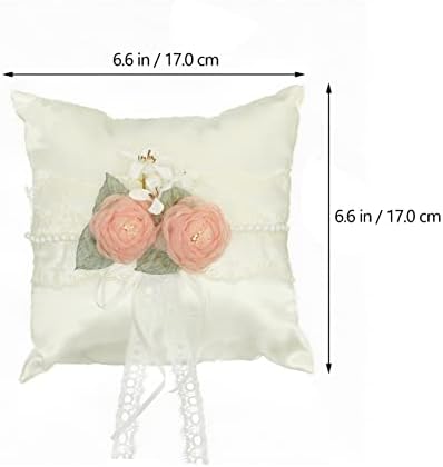 Travesseiro de anel de casamento Operitacx, Rosas de simulação travesseiro de portador de anel, almofada do portador
