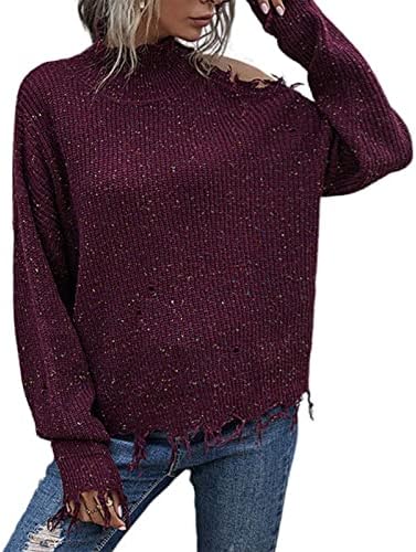 Suéter de capota feminino Winter Winter Hollow-pescoço de pullocolador comprido suéter de malha comprido blusas casuais
