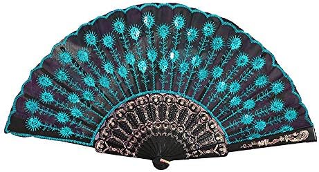 ICODOD Vintage Vintage Fan Chinese Fan Fã de renda de seda Festa de casamento dobrável Hand Hand Hand Craft Flower Flower Decorative