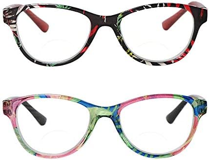 HYYIYUN 2Pairs Bifocal Reading Glasses Mulheres Spring Hinge Cateye Designer Color Lentes Clear Leitores Com estojo duro e bolsa