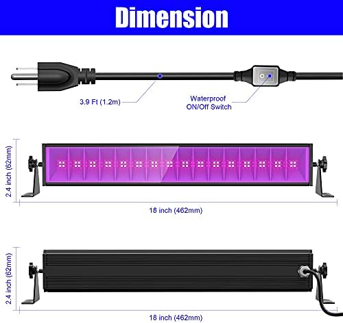 Luz preta de 80w Yellore, barra de luz preta LED UV com plugue AC120V, IP65 Blacklights Blacklights com interruptor ligado/desativado