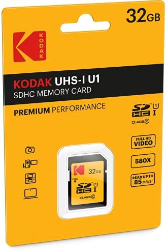 Kodak 32 GB Classe 10 UHS-I U1 SDHC/XC Premium Performance Memory Card, para gravação de vídeo em HD completa e imagens