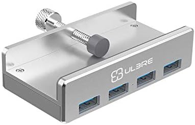 Ulbre USB Hub 3.0, mesa USB Hub 4 Porta Hub de grampo de alumínio com clipe ajustável durável, economia de espaço compacto para