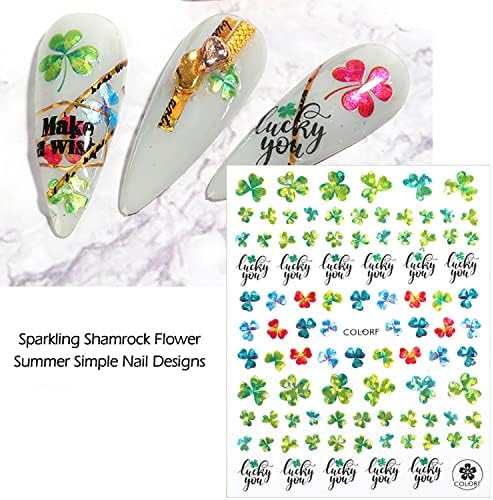 Silpecwee 8 lençóis shamrocks clover unhas adesivos para o dia de St. Patrick's unha adesivos de arte 3d designs de unhas auto adesivas