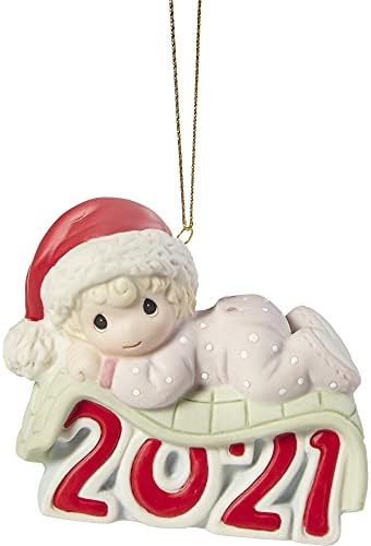 Momentos preciosos 211005 Baby's 1st Christmas 2021 Dated Girl Bisque Porcelain Ornament