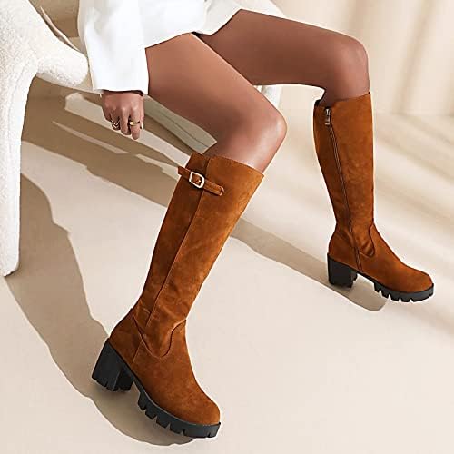 Botas para mulheres para todas as ocasiões Knee High Boots lateral com zíper grossa de salto alto redondo toue mid bezerro botas de