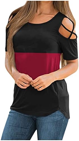 Bloco colorido feminino impressão relaxada ajuste tshirts coletas de gola de tripulação camisas
