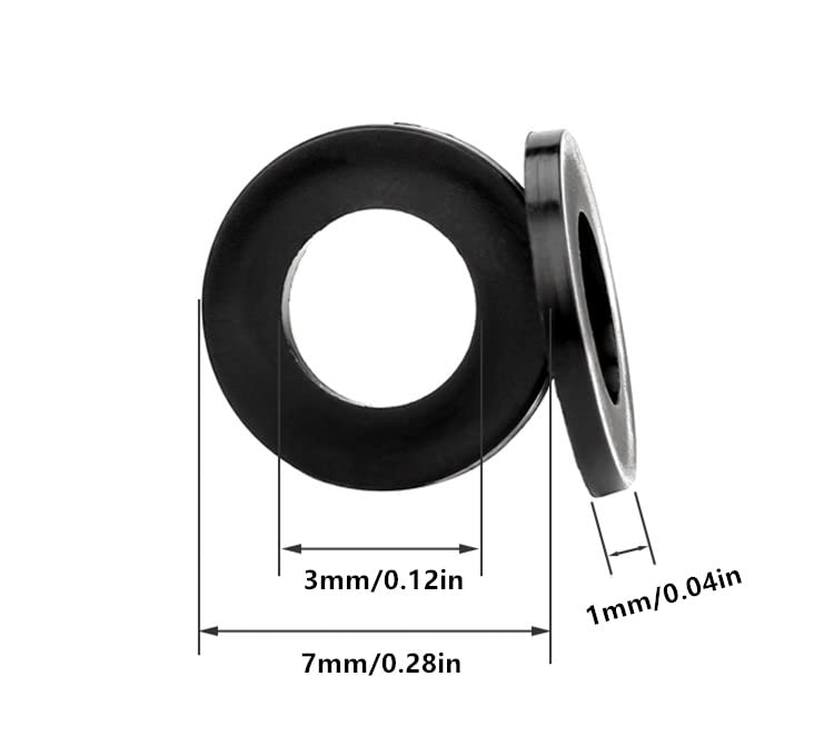 Luoqiufa m3 arruelas planas de nylon, 7mm od 3mm ID de 1mm de espessura de vedação métrica de vedação anel de junta da batida