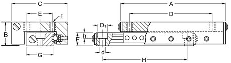 Del -Tron Precision, Inc. 26,9 mm x 65 mm, deslocamento de 38 mm, conjuntos de slides de rolos cruzados - métrica