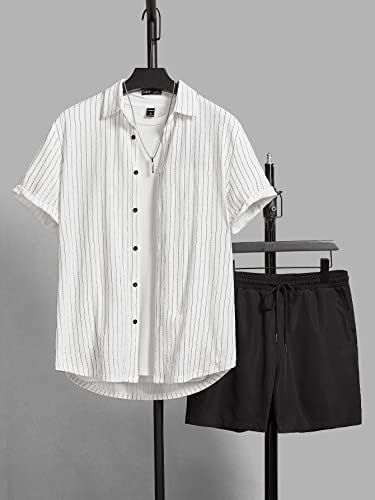 Roupas de duas peças de lubose para homens camisa impressa listrada e shorts de cintura