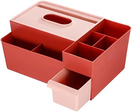 Patikil Desk Organizer Solter, Multifuncional Desktop Tissue Box Control Control Holder Organizador de cosméticos para casa, vermelho