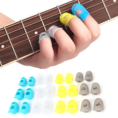 24pcs Multifuncionais Dicas de silicone Guitar Capas de proteção de dedo de guitarra para tarefa de classificação, papelada,