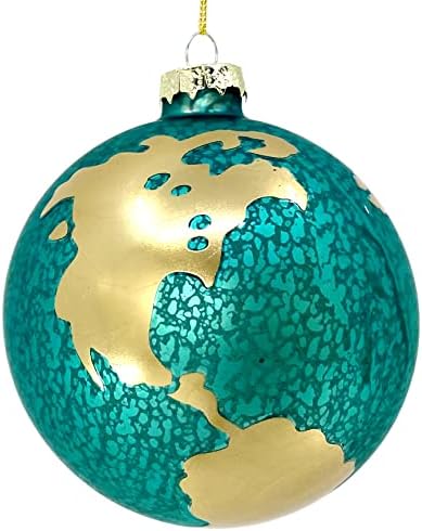 Ornamento de vidro soprado no mundo mundial, azul e ouro