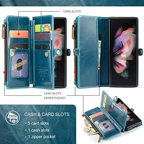 ASAPDOS SAMSUNG Galaxy Z Fold 3 Carteira da carteira, Capa de proteção de tela de camurça de camurça retrô PU