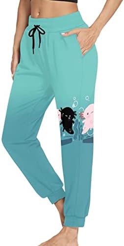 Calça de moletom de ioga para mulheres coloranimal com calças de corredor de cordão ajustável de bolso lateral