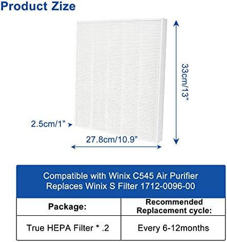 AnyCore C545 Filtro Hepa apenas 2 pacote compatível com Winix C545 Modelo S 1712-0096-00, Substituição de filtro