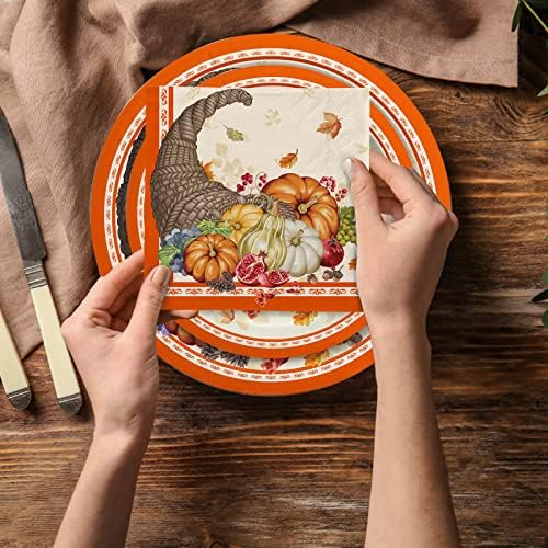 Kit de abastecimento de festas de abóbora de abóbora de outono Gatherfun inclui pratos de jantar de papel descartável de cornucópia,