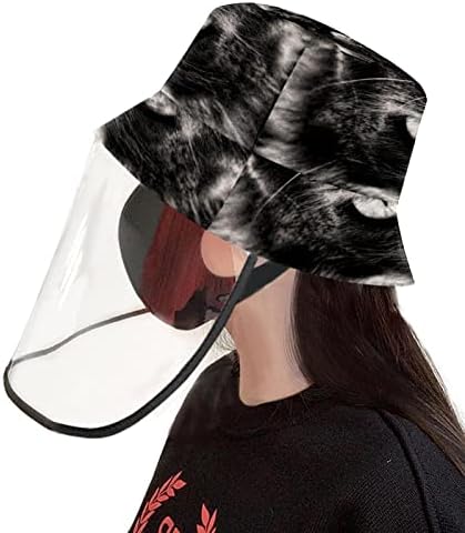 Chapéu de proteção para adultos com escudo facial, chapéu de pescador anti -sun tap, gato preto