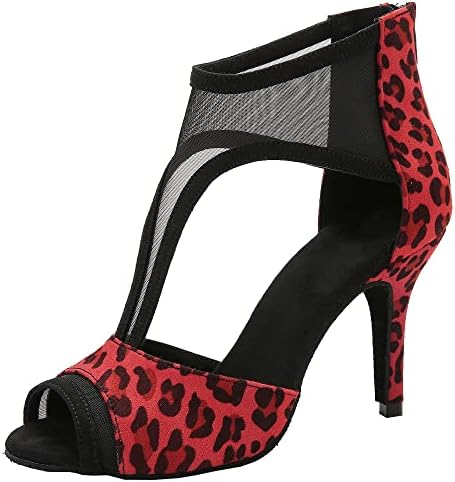 Sapatos de dança latina de dança de leopardo de malha de malha feminina