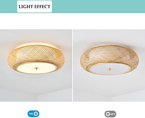Aeyee Bamboo Flush Mount Teto Light Light Hand Tado de vime de luminária, 3 luzes Lâmpada de teto Boho para quarto, cozinha, viveiro