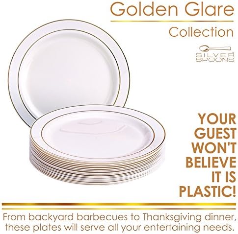 7,5 Placas de jantar descartáveis ​​| Plástico reutilizável premium | Glare - marfim/ouro | 40 peças