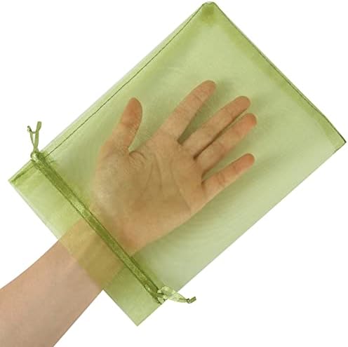 Pacote hrx 100pcs sacos de organza pura de 6x9 polegadas, verde de malha grande verde bolsas de jóias de jóias de natal para festas