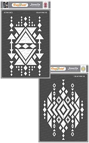 Estênceis astecas de Craftreat para pintar em madeira, tela, tecido e parede - design asteca 1 e design asteca 2 - 2 pcs -