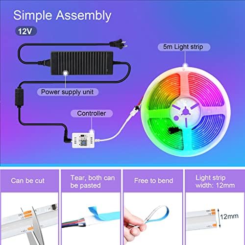 Kit de tira de led de espuma de cor smart wi -fi dream, 16,4ft/5m 12V RGB Pixel Flexible LED Kit, densidade Hight 3600Leds, Sync