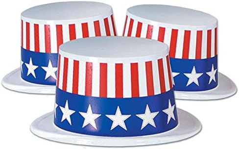 Beistle 12 peças Chapéus patrióticos plásticos para 4 de julho dos EUA Taio Labor Day Party Wearables