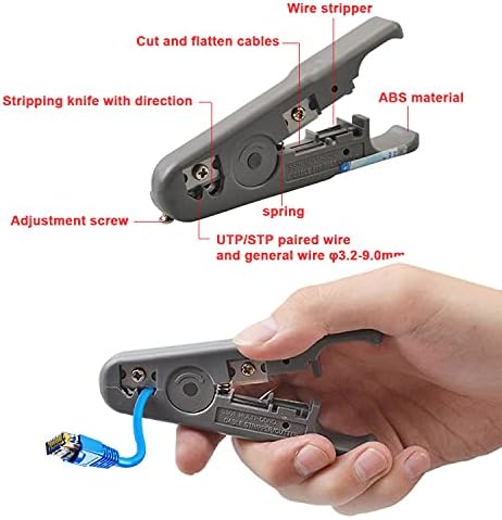 Ferramenta de crimpagem RJ45, kit de ferramentas de cabeça de cristal em rede, mini stripper de arame, rj45 rj11 cat5e cat6 tester