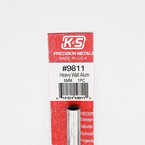 K&S 9811 Tubo de alumínio redondo, 9mm od x 0,89mm parede x 300 mm de comprimento, 1 peça, feita nos EUA