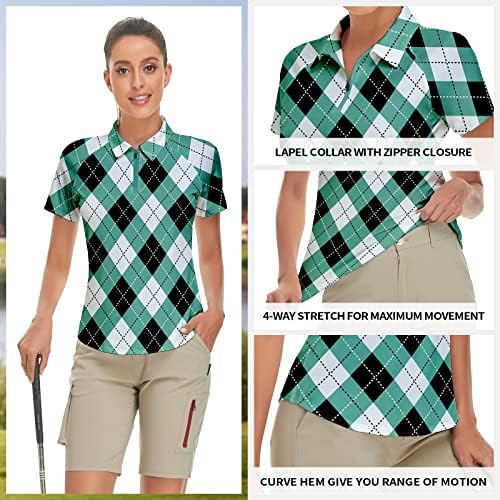 Camisa de golfe feminina camisa de tênis curta camisa de tênis trimestre zip de golfe camisetas de pólo de golfe argyle tampo de fato