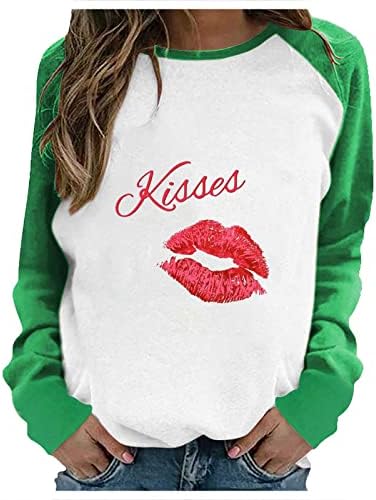 Kiss Lips Prinha camisas de manga longa para mulheres Dia dos namorados colorblock raglan t-shirt tops moda saindo