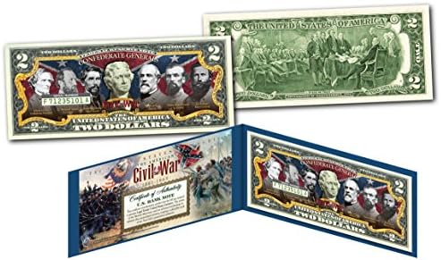 Os generais confederados American Civil War não circularam dois dólares edição especial colecionável titular de exibição e certificado