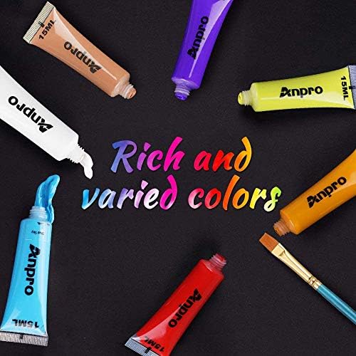 Conjunto de tinta acrílica da ANPro, 24 coloras de 15 ml de tinta acrílica completa, perfeita para lona, ​​madeira, cerâmica, tecido.