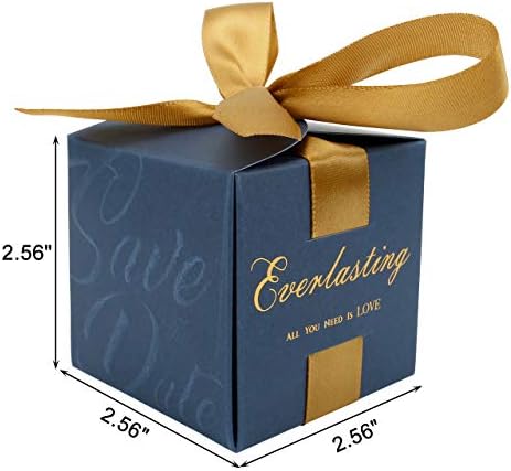 YOption 50pcs Festas de casamento caixas de favor, caixas de doces de aniversário de casamento azul da marinha, caixas de