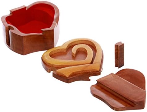 Double InterLink entrelaçar corações artesanais Caixa de quebra -cabeça secretos de madeira artesanal - corações